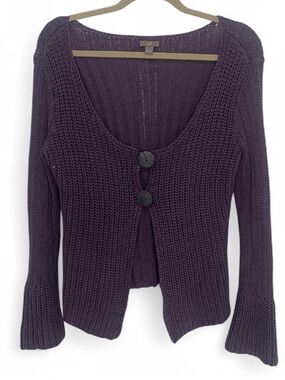 J. Jill Purple Knit Gauzy Slouchy Button-Front Cardigan